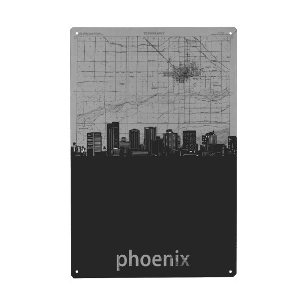 Metall Poster "Phoenix skyline map grey" artboxONE - Städte,Reise,Architektur,Kartografie