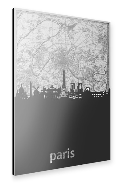Alu-Dibond "Paris skyline map grey" 30x20 cm artboxONE