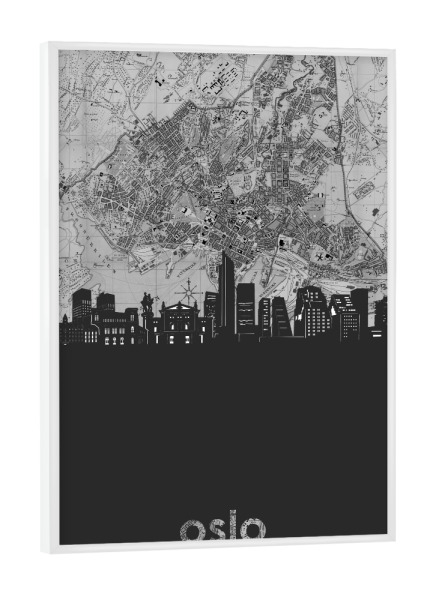 Poster mit weißem Rahmen "Oslo skyline map grey" artboxONE - Städte,Reise,Architektur,Kartografie