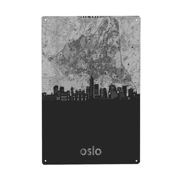 Holzbild "Oslo skyline map grey" artboxONE - Städte,Reise,Architektur,Kartografie