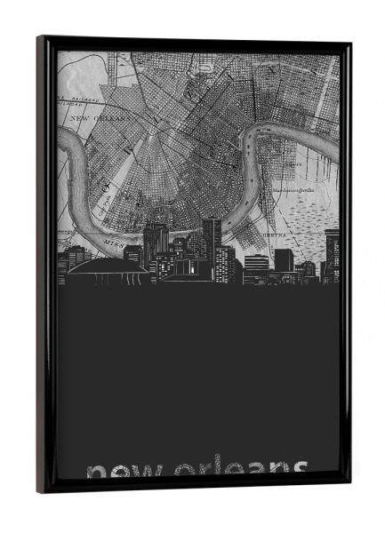 Poster mit schwarzem Rahmen "New orleans skyline map grey" artboxONE - Städte,Reise,Architektur,Kartografie