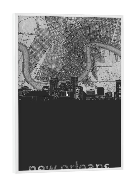 Poster mit weißem Rahmen "New orleans skyline map grey" artboxONE - Städte,Reise,Architektur,Kartografie
