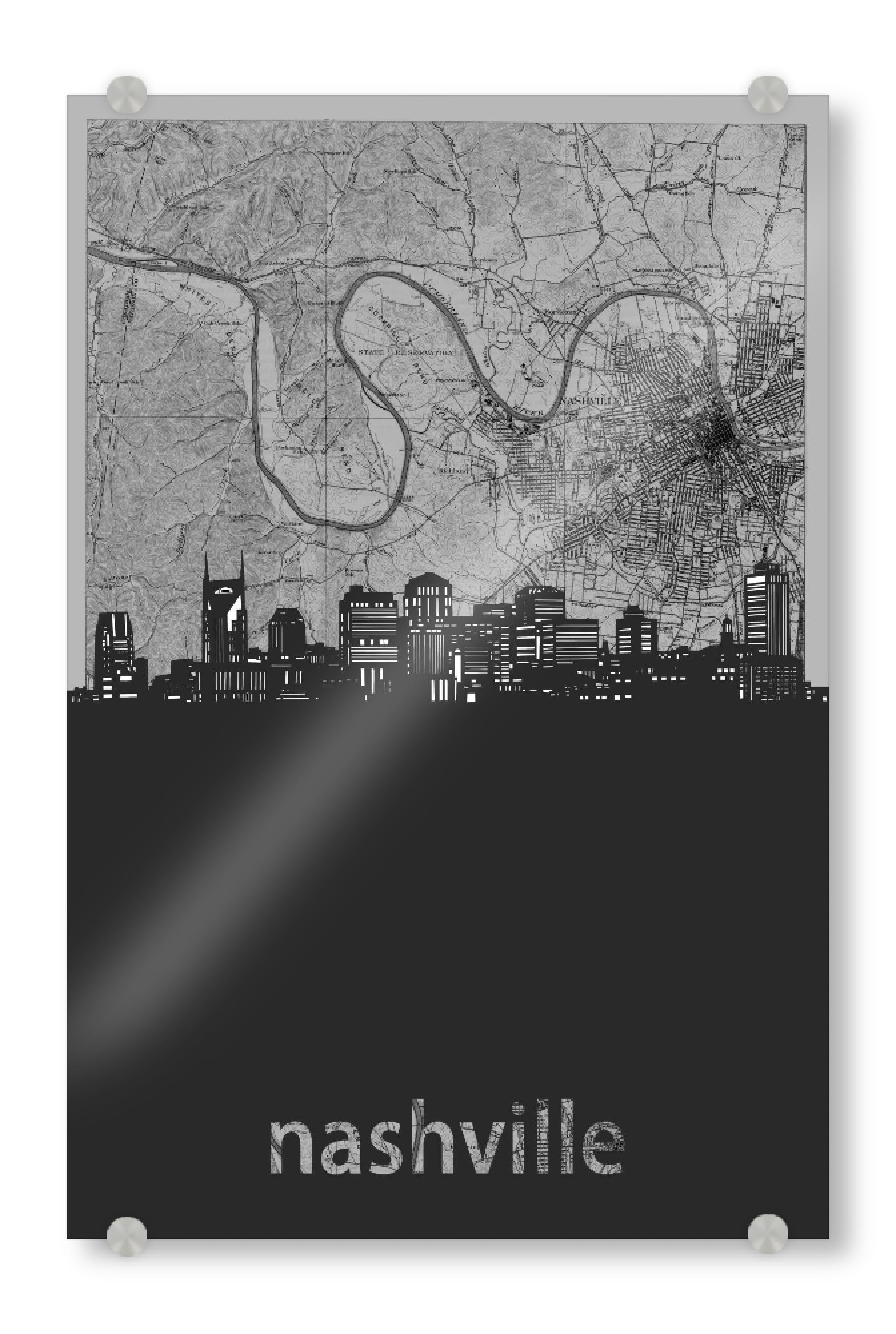 Acrylglasbild "Nashville skyline map grey" artboxONE - Städte,Reise,Architektur,Kartografie
