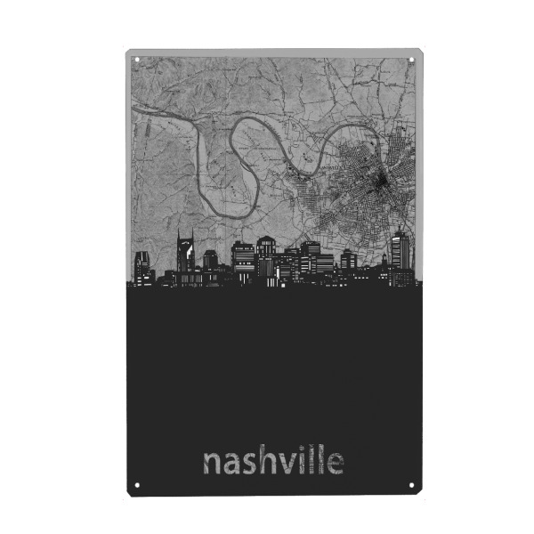 Holzbild "Nashville skyline map grey" artboxONE - Städte,Reise,Architektur,Kartografie