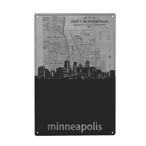 Metall Poster "Minneapolis skyline map grey" artboxONE - Städte,Reise,Architektur,Kartografie