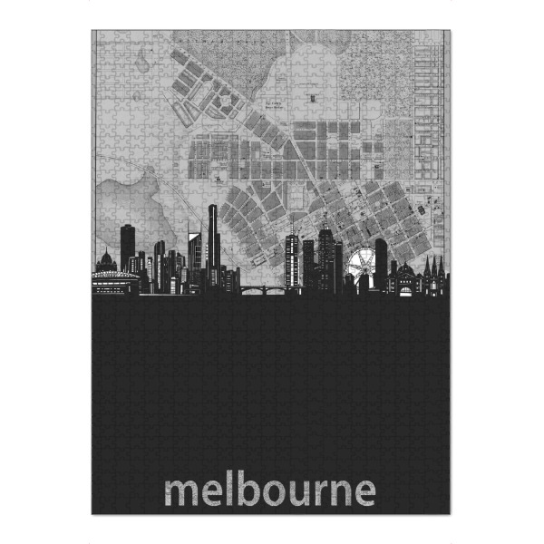 Puzzle Ravensburger "Melbourne skyline map grey" artboxONE - Städte,Reise,Architektur,Kartografie