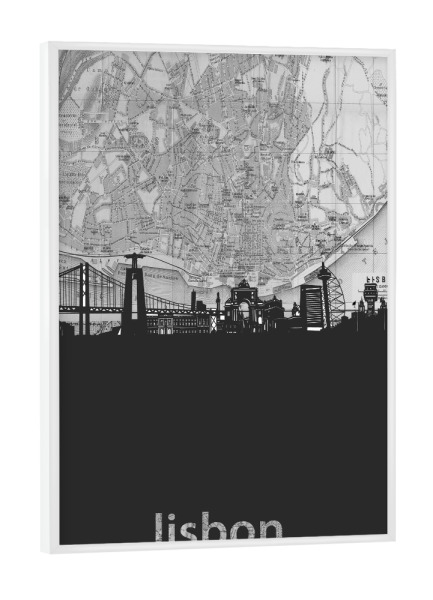 Poster mit weißem Rahmen "Lisbon skyline map grey" artboxONE - Städte,Reise,Architektur,Kartografie