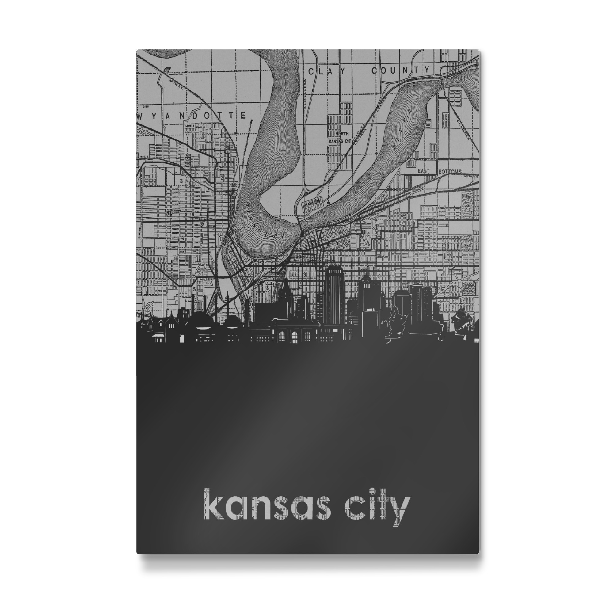 Galerie-Print "Kansas city skyline map grey" 75x50 cm artboxONE