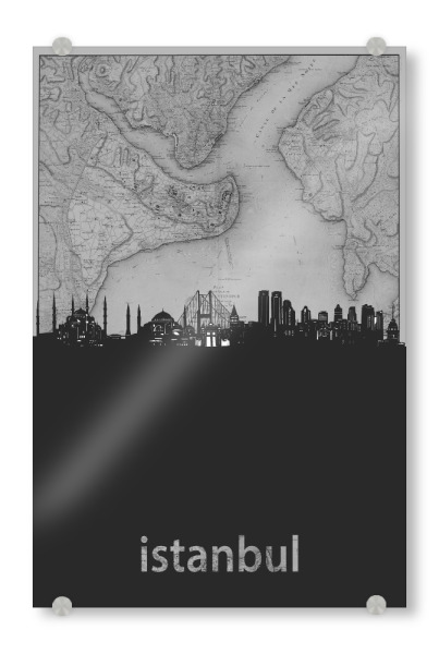 Acrylglasbild "Istanbul skyline map grey" artboxONE - Städte,Reise,Architektur,Städte / Istanbul,Kartografie