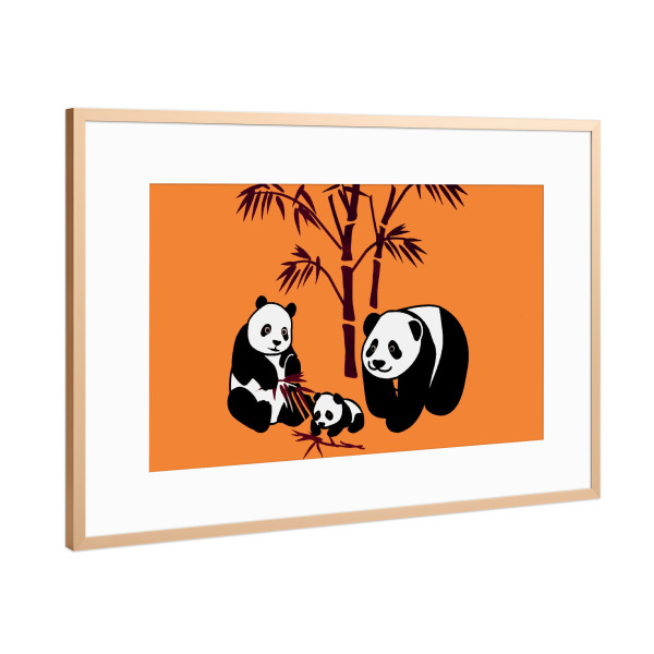 Poster mit Rahmen Kupfer "Panda Familie orange" artboxONE - Für Kinder,Tiere,Lustig