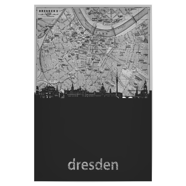 Poster 30x20 cm "Dresden skyline map grey" artboxONE - Städte,Reise,Architektur,Städte / Dresden,Kartografie