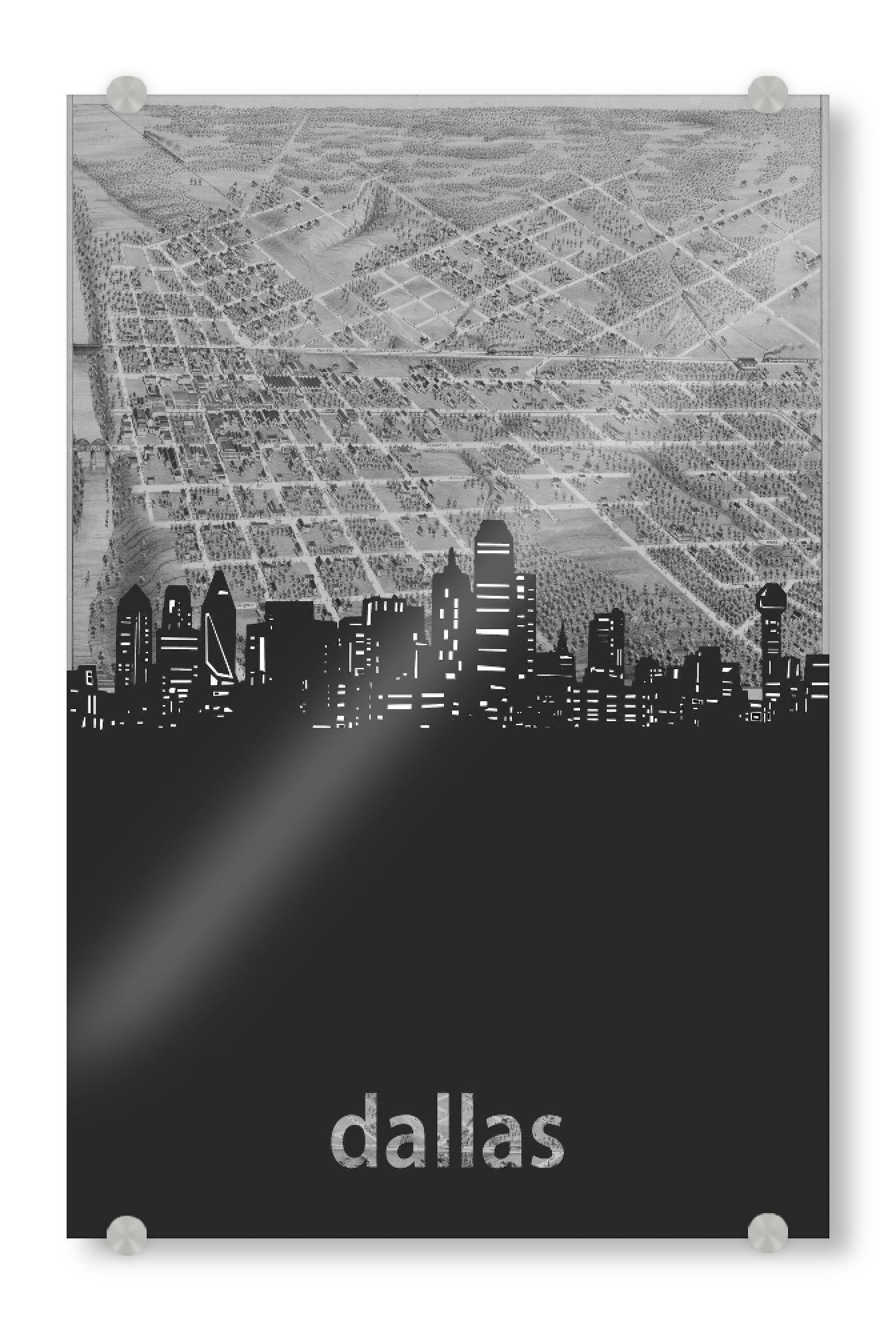 Acrylglasbild "Dallas skyline map grey" artboxONE - Städte,Reise,Architektur,Kartografie