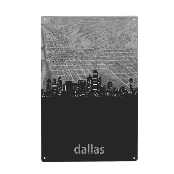 Holzbild "Dallas skyline map grey" artboxONE - Städte,Reise,Architektur,Kartografie
