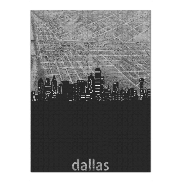 Puzzle Ravensburger "Dallas skyline map grey" artboxONE - Städte,Reise,Architektur,Kartografie