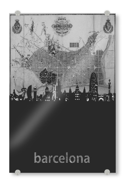 Acrylglasbild "Barcelona skyline map grey" artboxONE - Städte,Reise,Architektur,Städte / Barcelona