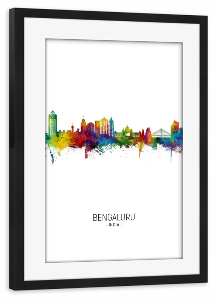 Poster mit Rahmen schwarz "Bengaluru Skyline Portrait" artboxONE - Städte