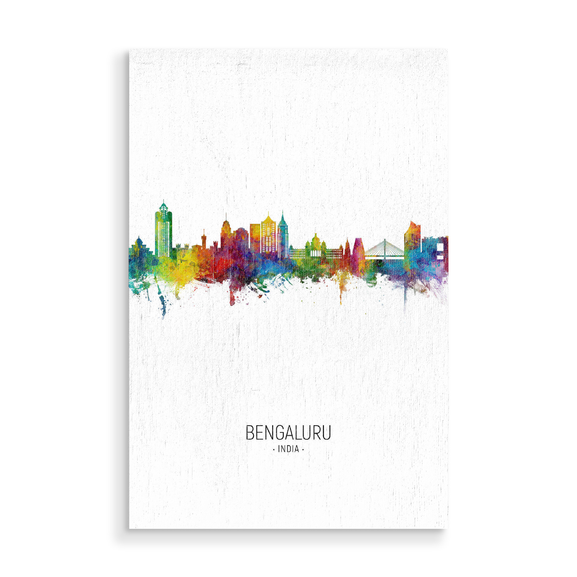 Holzbild "Bengaluru Skyline Portrait" artboxONE - Städte - Bengaluru,India,Skyline,Cityscape,Stadtbild,Watercolor,Indien,City,Stadt,Colorful,Bunt