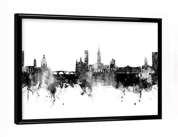 Poster mit schwarzem Rahmen "Toulouse France Skyline Black" artboxONE - Städte