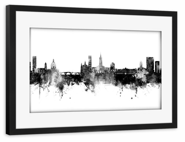 Poster mit Rahmen schwarz "Toulouse France Skyline Black" artboxONE - Städte