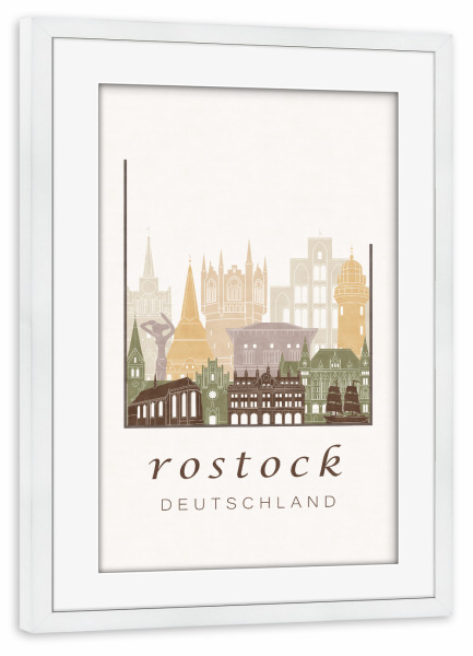 Poster mit Rahmen weiß "Rostock skyline rustic" artboxONE - Städte,Architektur,Kartografie