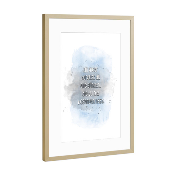 Poster mit Rahmen Gold "Im Alter - blau" artboxONE - Typografie,Lustig