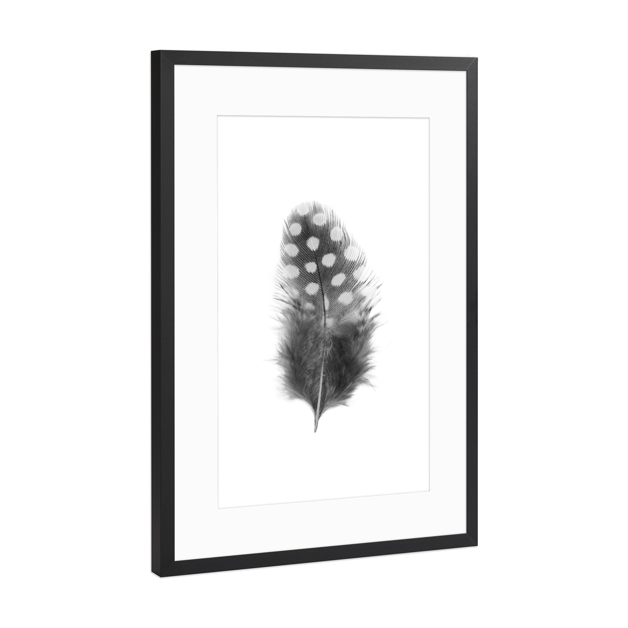 Poster mit Rahmen Schwarz (Metallic) "Dotted Feather" artboxONE - Natur,Tiere,Abstrakt