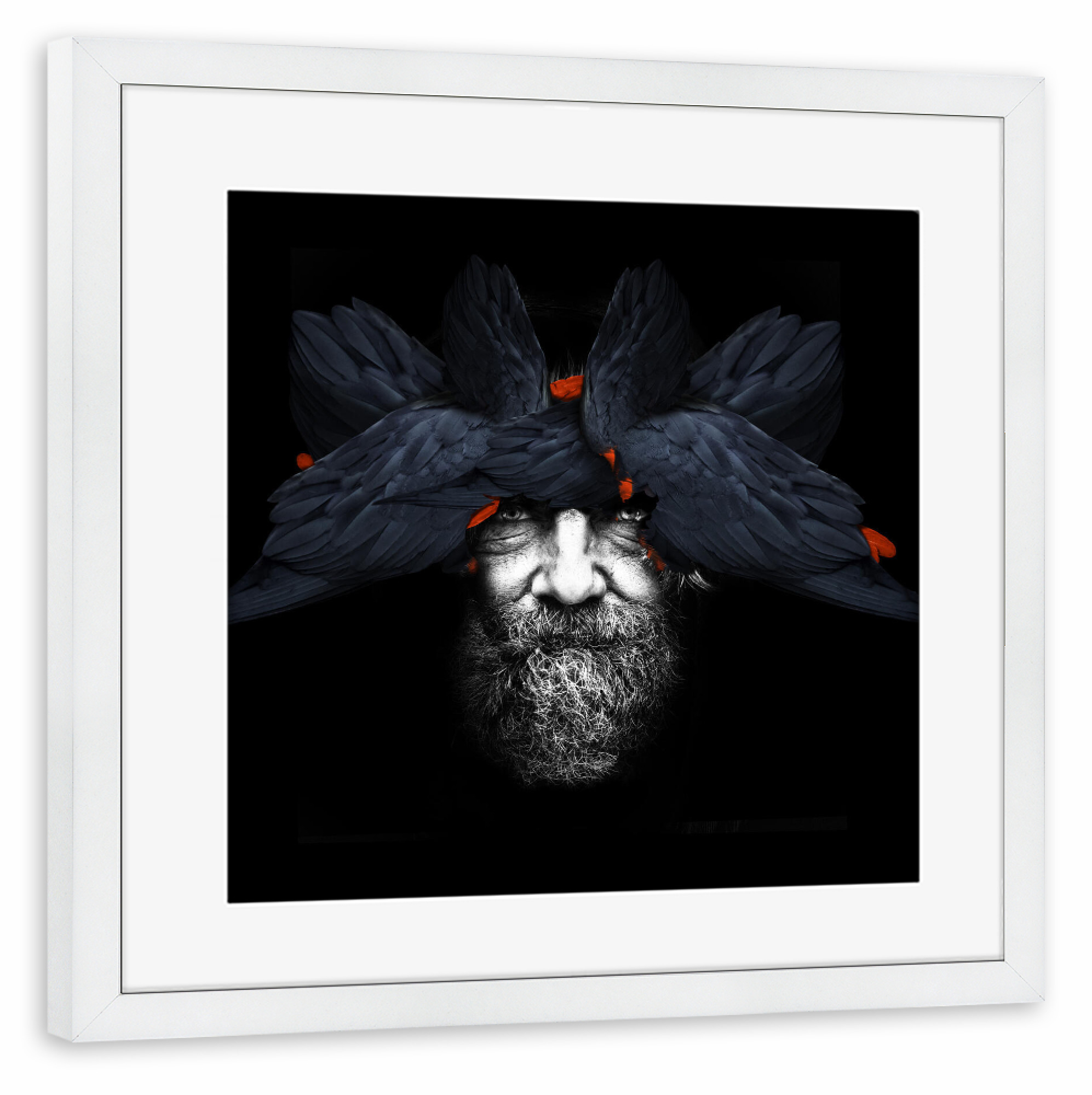Poster mit Rahmen weiß "Bird Man" artboxONE - Natur,Tiere,Menschen,Männer