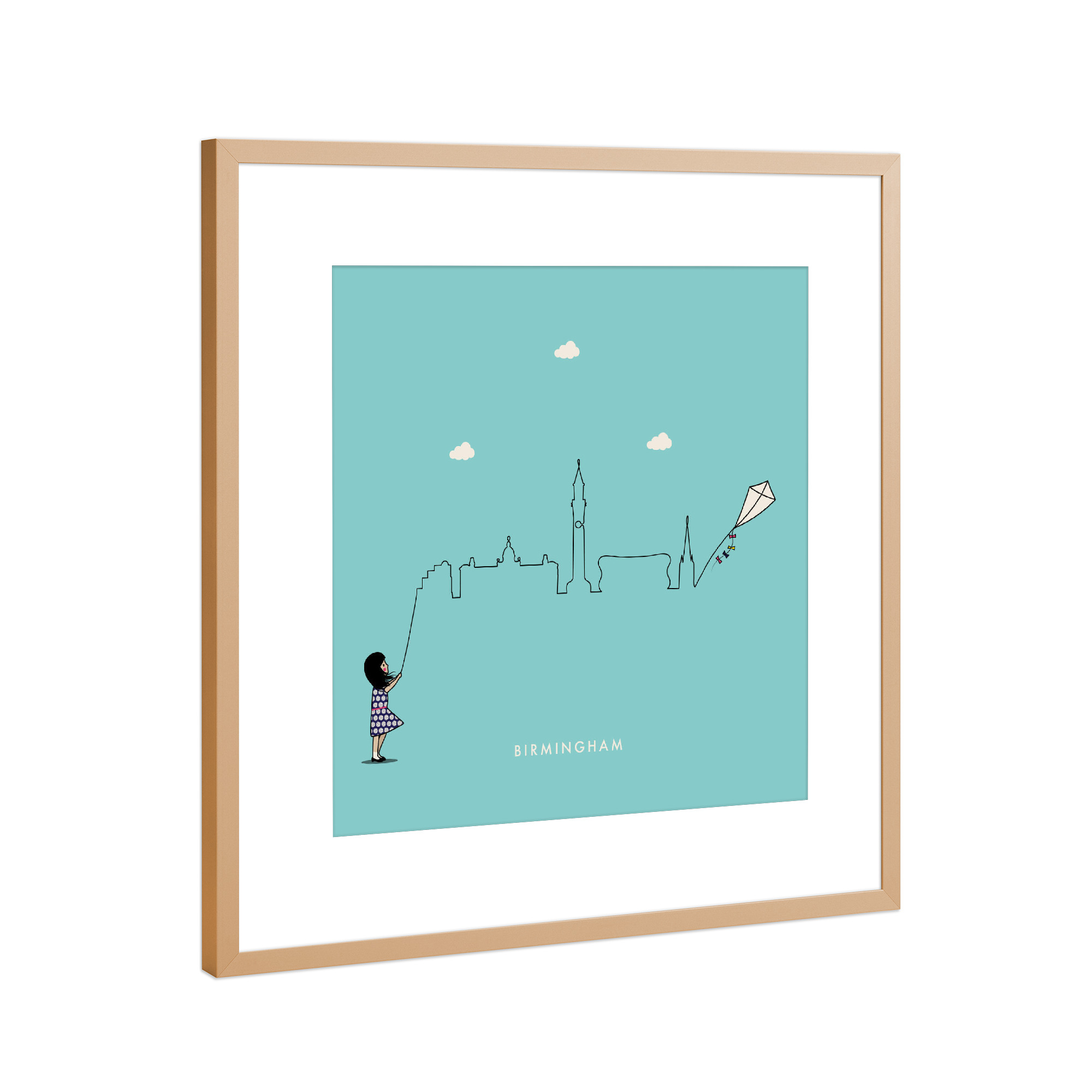 Poster mit Rahmen Kupfer "Birmingham Skyline Kite" artboxONE - Städte,Für Kinder