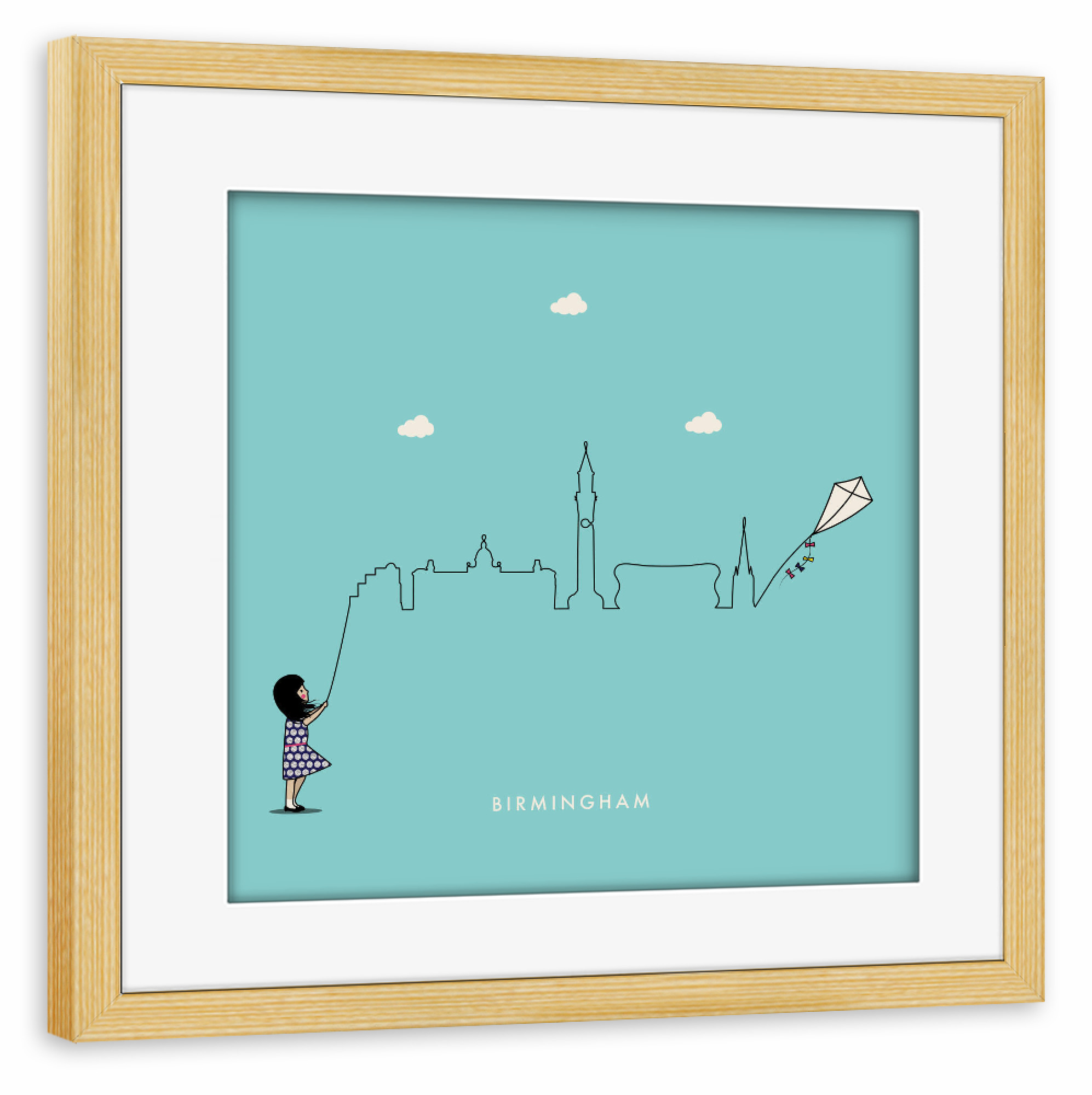 Poster mit Rahmen kiefer "Birmingham Skyline Kite" artboxONE - Städte,Für Kinder