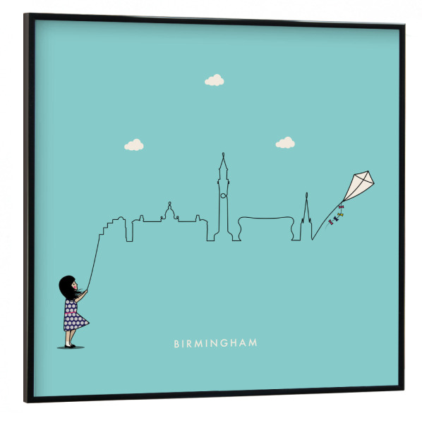 Poster mit schwarzem Rahmen 30x30 cm "Birmingham Skyline Kite" artboxONE - Städte,Für Kinder