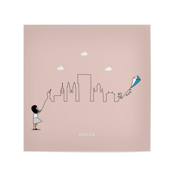 Poster 20x20 cm "Zürich Skyline Kite" artboxONE - Städte,Für Kinder,Städte / Zürich