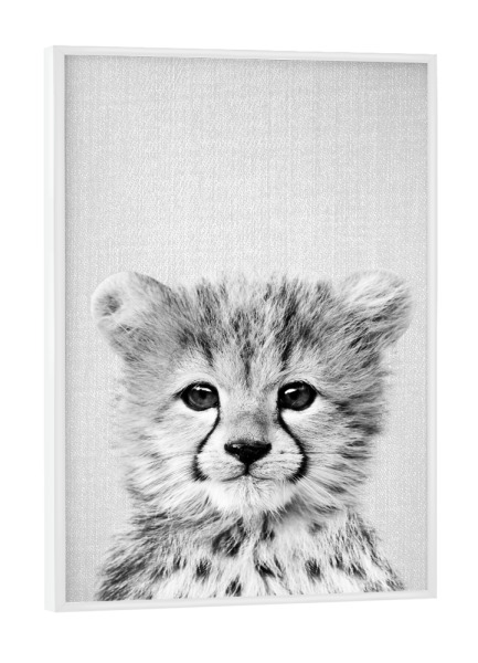 Poster mit weißem Rahmen "Baby Cheetah - Black & White" artboxONE - Natur,Für Kinder,Tiere