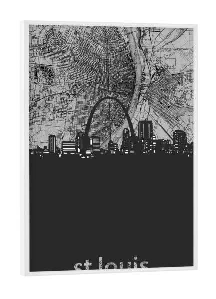 Poster mit weißem Rahmen "St louis skyline map grey" artboxONE - Städte,Reise,Architektur,Kartografie