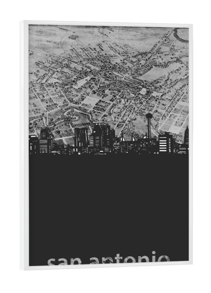 Poster mit weißem Rahmen "San antonio skyline map grey" artboxONE - Städte,Reise,Architektur,Kartografie