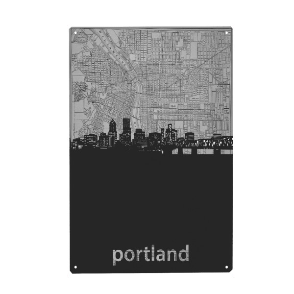 Metall Poster "Portland skyline map grey" artboxONE - Städte,Reise,Architektur,Kartografie