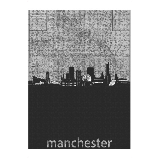 Puzzle Ravensburger "Manchester skyline map grey" artboxONE - Städte,Reise,Architektur,Kartografie