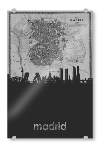 Acrylglasbild "Madrid skyline map grey" artboxONE - Städte,Reise,Architektur,Kartografie