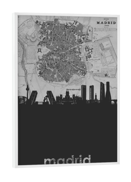 Poster mit weißem Rahmen "Madrid skyline map grey" artboxONE - Städte,Reise,Architektur,Kartografie