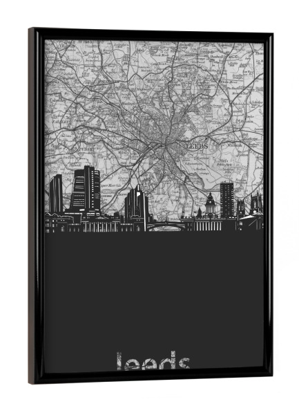 Poster mit schwarzem Rahmen "Leeds skyline map grey" artboxONE - Städte,Reise,Architektur,Kartografie