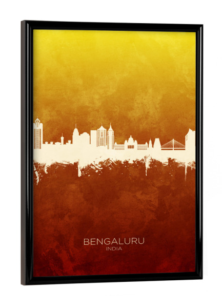 Poster mit schwarzem Rahmen "Bengaluru Skyline RedYellow" artboxONE - Städte
