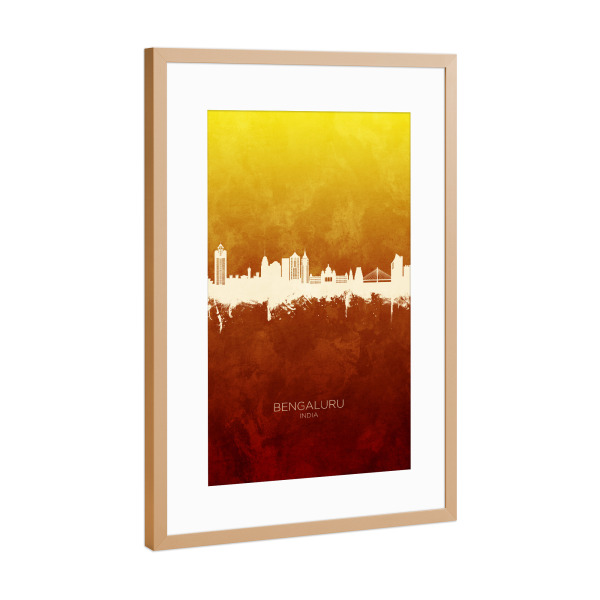 Poster mit Rahmen Kupfer "Bengaluru Skyline RedYellow" artboxONE - Städte - Bengaluru,India,Skyline,Cityscape,Stadtbild,Watercolor,City,Stadt,Indien