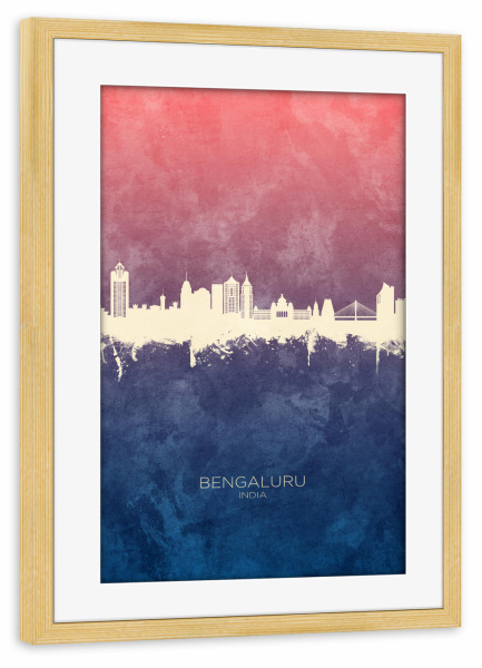 Poster mit Rahmen kiefer "Bengaluru Skyline BlueRose" artboxONE - Städte - Bengaluru,India,Skyline,Cityscape,Stadtbild,Watercolor,Indien,City,Stadt
