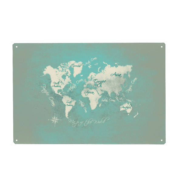 Holzbild "World map blue pastel" artboxONE - Reise,Reise / Länder,Kartografie