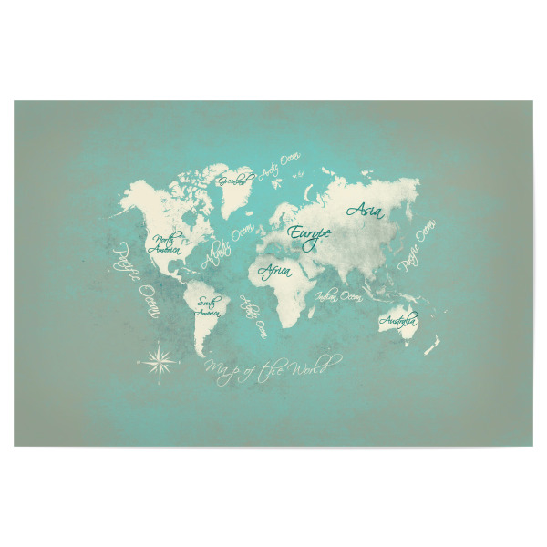 Poster "World map blue pastel" artboxONE - Reise,Reise / Länder,Kartografie
