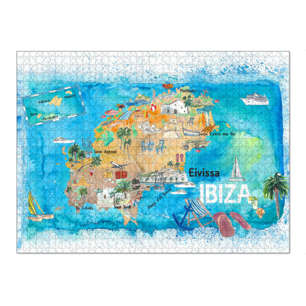 Puzzle Ravensburger "Ibiza Spain Illustrated Map" artboxONE - Natur,Architektur,Kartografie