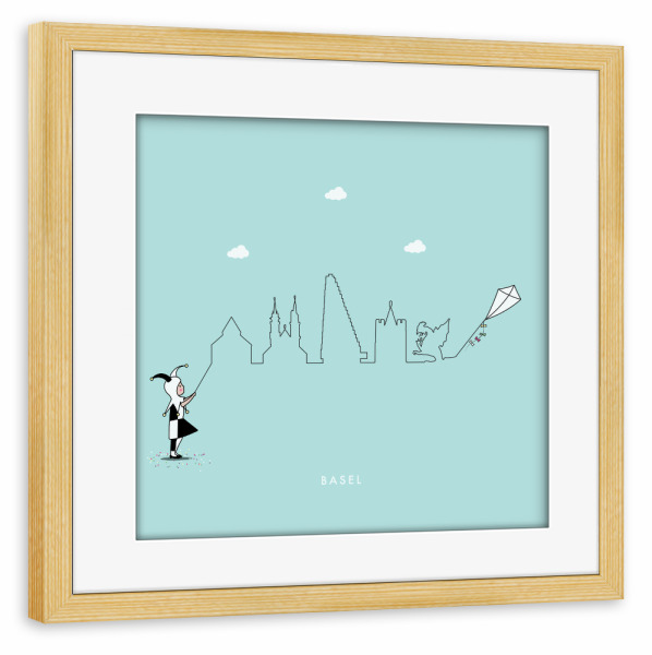 Poster mit Rahmen kiefer "Basel Skyline Kite" artboxONE - Städte,Für Kinder