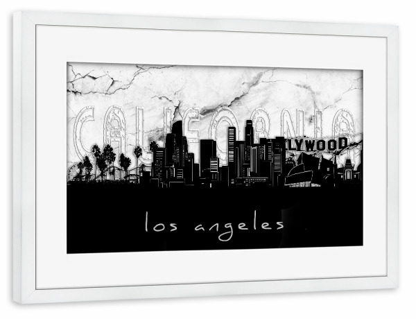 Poster mit Rahmen weiß "Los angeles skyline marble" artboxONE - Städte,Reise,Architektur,Städte / Los Angeles,Marmor