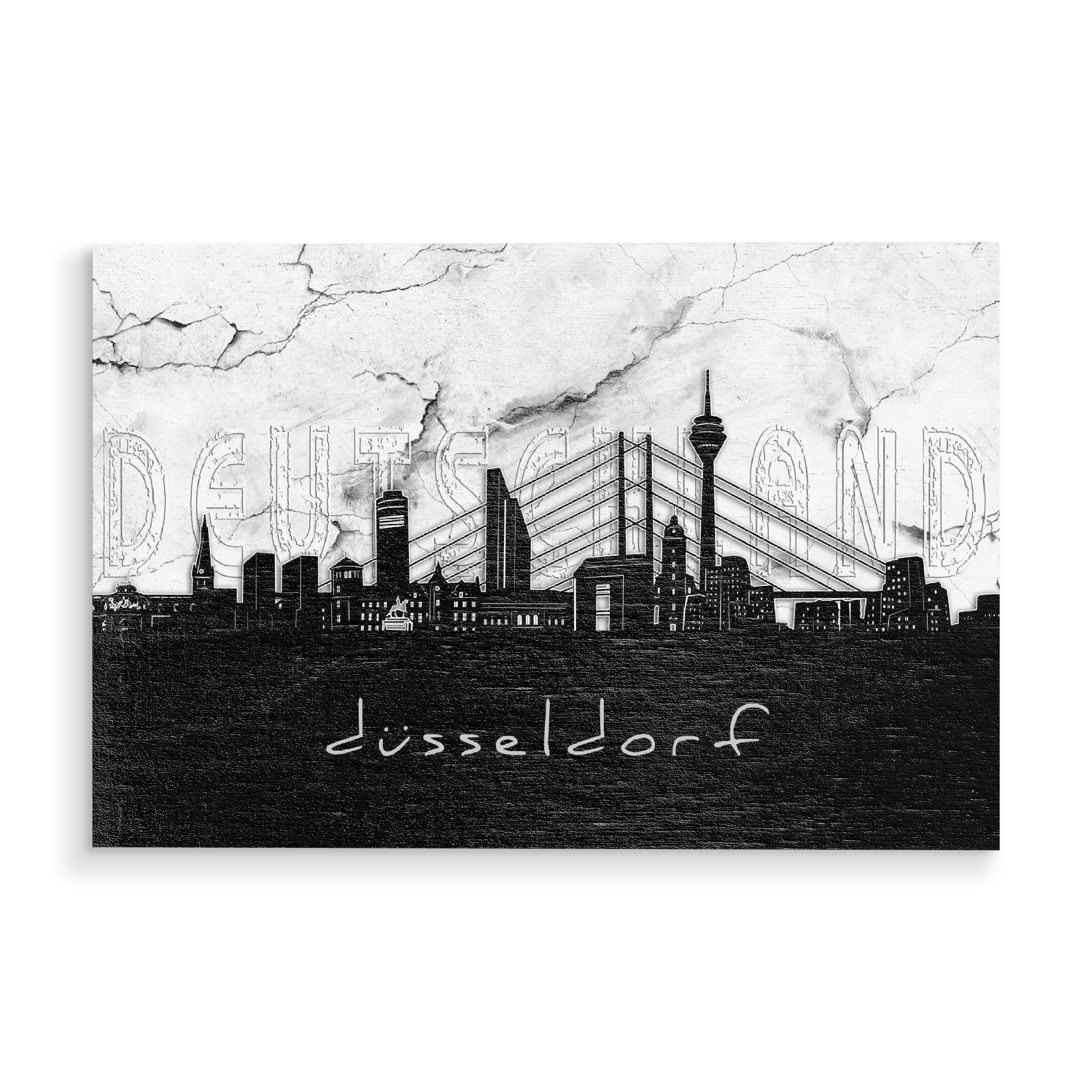 Holzbild "Dusseldorf skyline marble" artboxONE - Städte,Reise,Architektur,Städte / Düsseldorf,Marmor