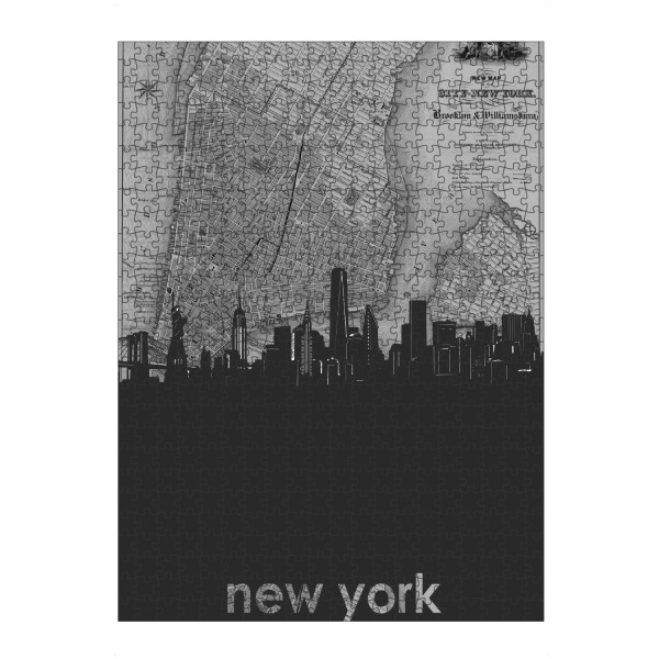 Puzzle Ravensburger "New york skyline map grey" artboxONE - Städte,Städte / New York,Reise,Architektur,Kartografie
