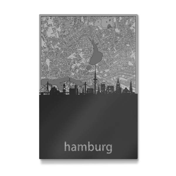 Galerie-Print "Hamburg skyline map grey" 30x20 cm artboxONE
